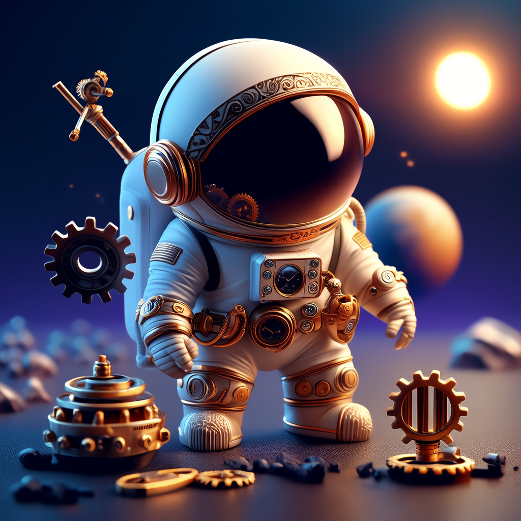 一张引人入胜的3D场景海报，主要主题是卡通3D设计：，配有复古配饰，细节带有庸俗细节，宇宙背景，天空中的太阳，散景，工业艺术，4K，电影，精致，深刻的美学，先进的电影完美光照，辐射，艺术(4张)