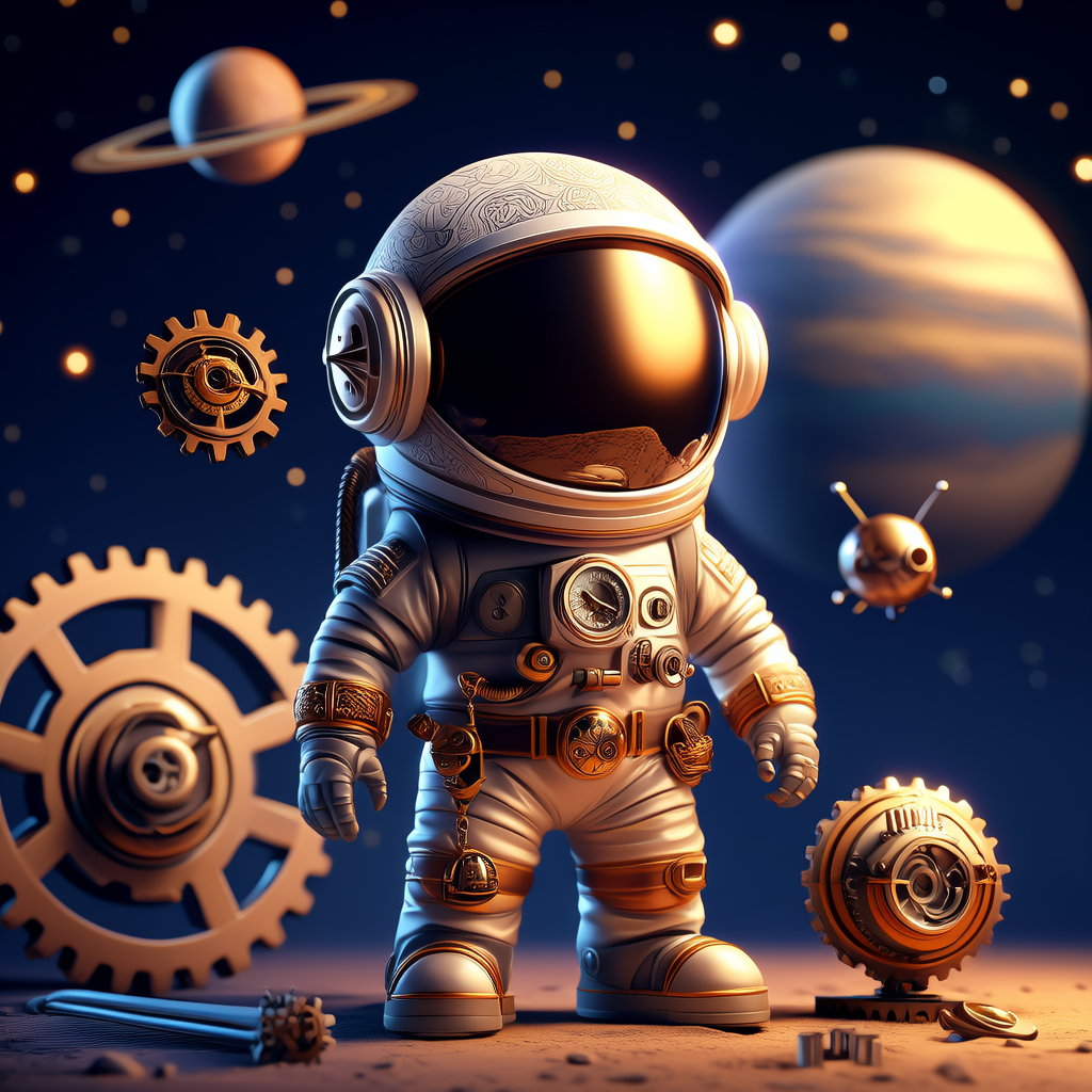 一张引人入胜的3D场景海报，主要主题是卡通3D设计：，配有复古配饰，细节带有庸俗细节，宇宙背景，天空中的太阳，散景，工业艺术，4K，电影，精致，深刻的美学，先进的电影完美光照，辐射，艺术(4张)