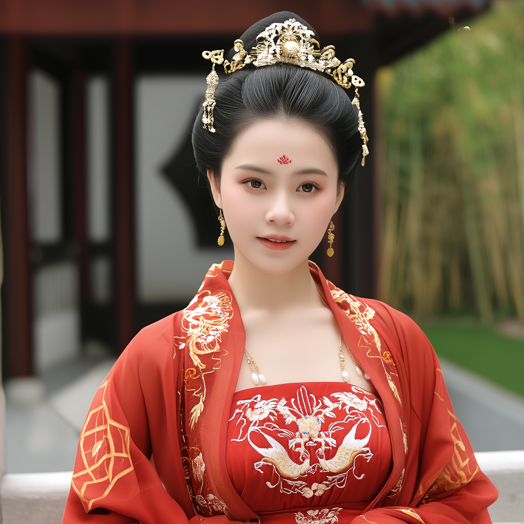 近景镜头，18岁的中国女孩，古代服饰，圆脸，正面看着镜头，民族优雅的服装，商业摄影，室外，电影级光照，半身特写，精致的淡妆，锐利的边缘(4张)
