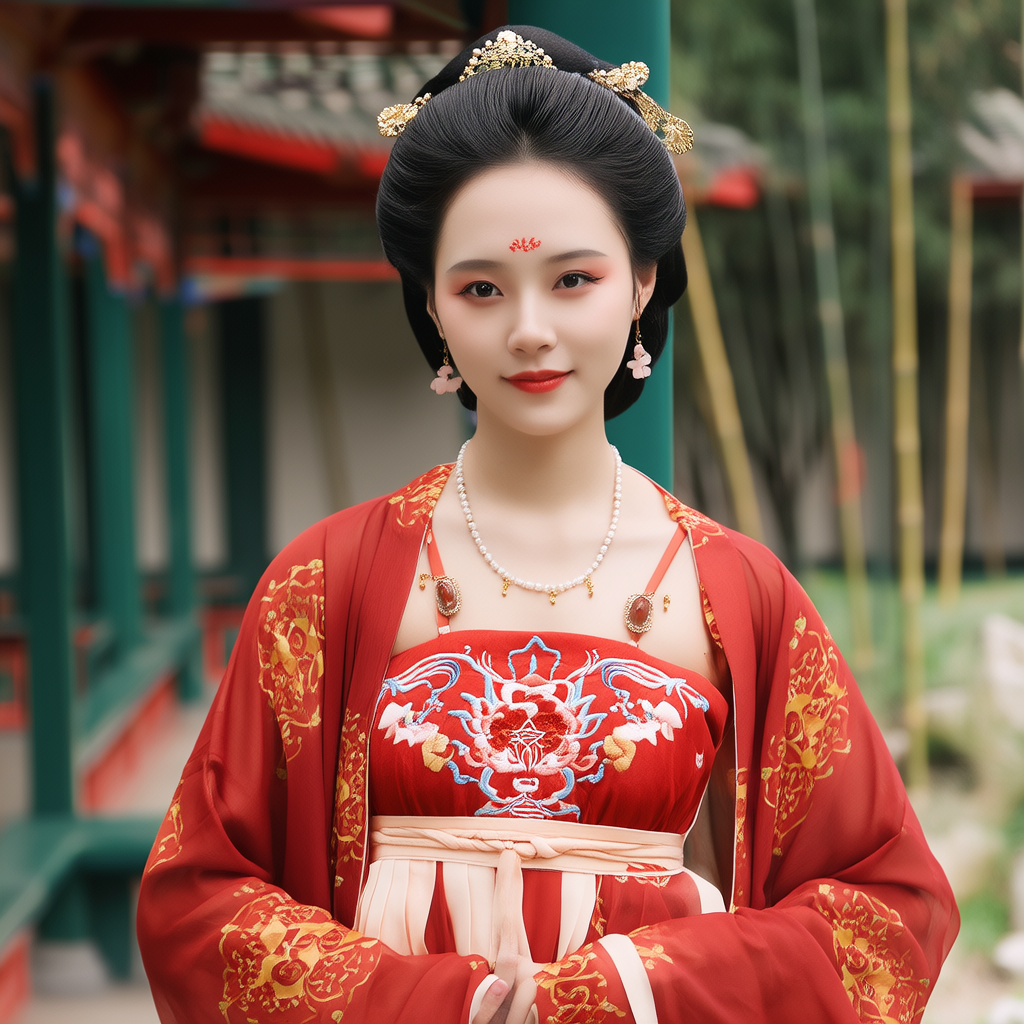 近景镜头，18岁的中国女孩，古代服饰，圆脸，正面看着镜头，民族优雅的服装，商业摄影，室外，电影级光照，半身特写，精致的淡妆，锐利的边缘(4张)