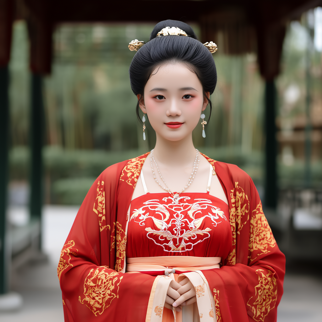 近景镜头，18岁的中国女孩，古代服饰，圆脸，正面看着镜头，民族优雅的服装，商业摄影，室外，电影级光照，半身特写，精致的淡妆，锐利的边缘(4张)